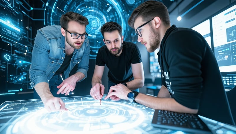 NexGenHub.io team collaborating on futuristic edtech solutions NexGenHub.io team collaborating on futuristic edtech solutions