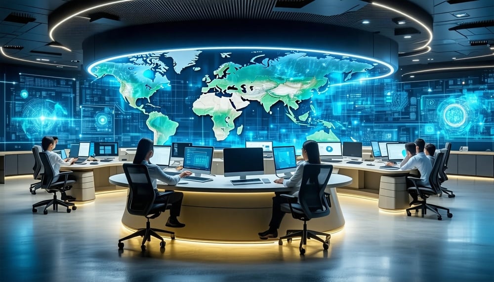 Illustration of futuristic digital learning tools and collaborative innovation hub Illustration of futuristic digital learning tools and collaborative innovation hub