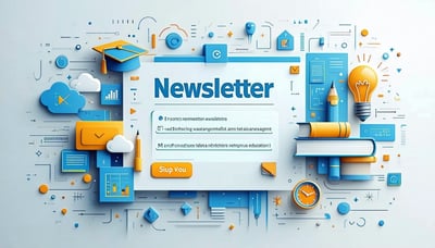Newsletter signup illustration with futuristic education icons Newsletter signup illustration with futuristic education icons